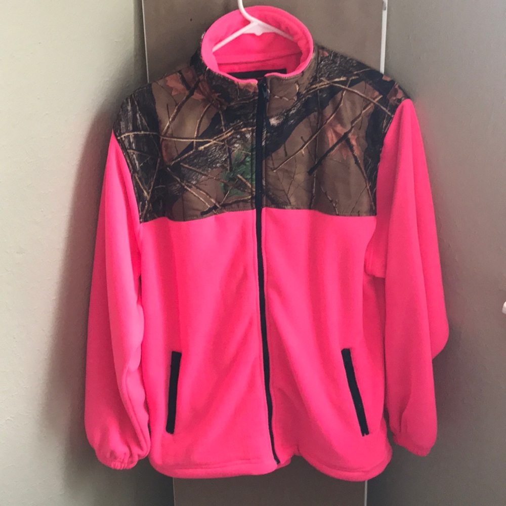 Hot pink camo fleece jacket